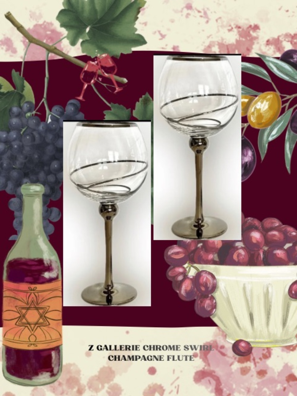 Z Gallerie Chrome Decorative Balloon Wine Goblets.